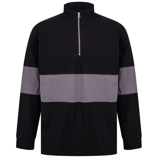 Black-Charcoal - Front - Front Row Unisex Adult Panelled Quarter Zip Jumper