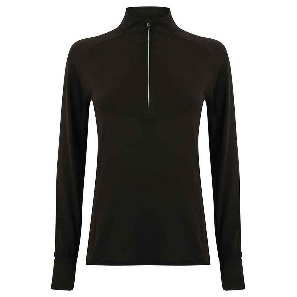 Black - Front - Tombo Womens-Ladies Performance Quarter Zip Long-Sleeved Top