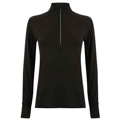 Black - Front - Tombo Womens-Ladies Performance Quarter Zip Long-Sleeved Top