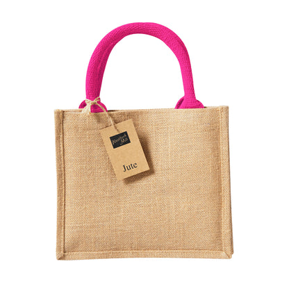 Natural-Fuchsia - Front - Westford Mill Mini Jute Gift Bag