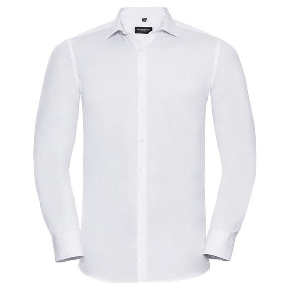 White - Front - Russell Collection Mens Ultimate Stretch Long-Sleeved Shirt