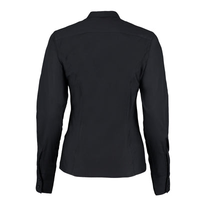 Black - Back - Kustom Kit Womens-Ladies City Business Plain Tailored Long-Sleeved Blouse