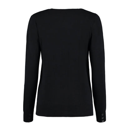 Black - Back - Kustom Kit Womens-Ladies Arundel V Neck Long-Sleeved Cardigan