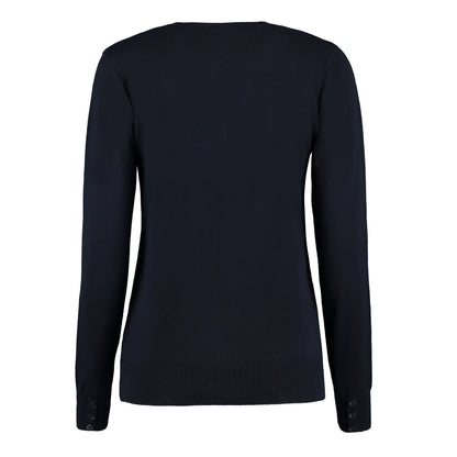 Navy - Back - Kustom Kit Womens-Ladies Arundel V Neck Long-Sleeved Cardigan