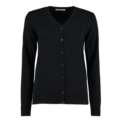 Black - Front - Kustom Kit Womens-Ladies Arundel V Neck Long-Sleeved Cardigan