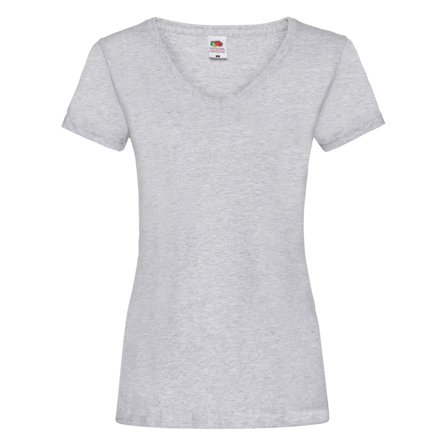 Heather Grey - Front - Fruit of the Loom Womens-Ladies Valueweight Heather Deep V T-Shirt