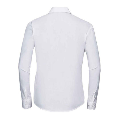 White - Back - Russell Collection Womens-Ladies Plain Cotton Poplin Easy-Care Long-Sleeved Shirt