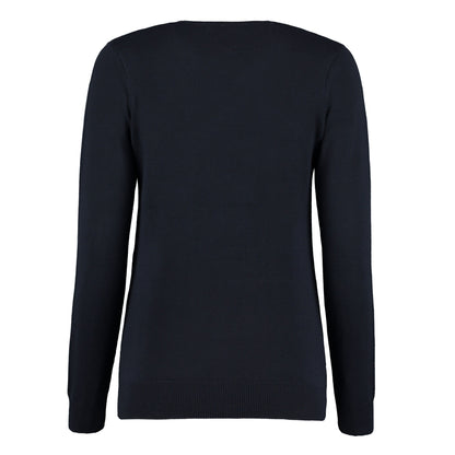 Navy - Back - Kustom Kit Womens-Ladies Arundel V Neck Long-Sleeved Sweater Top