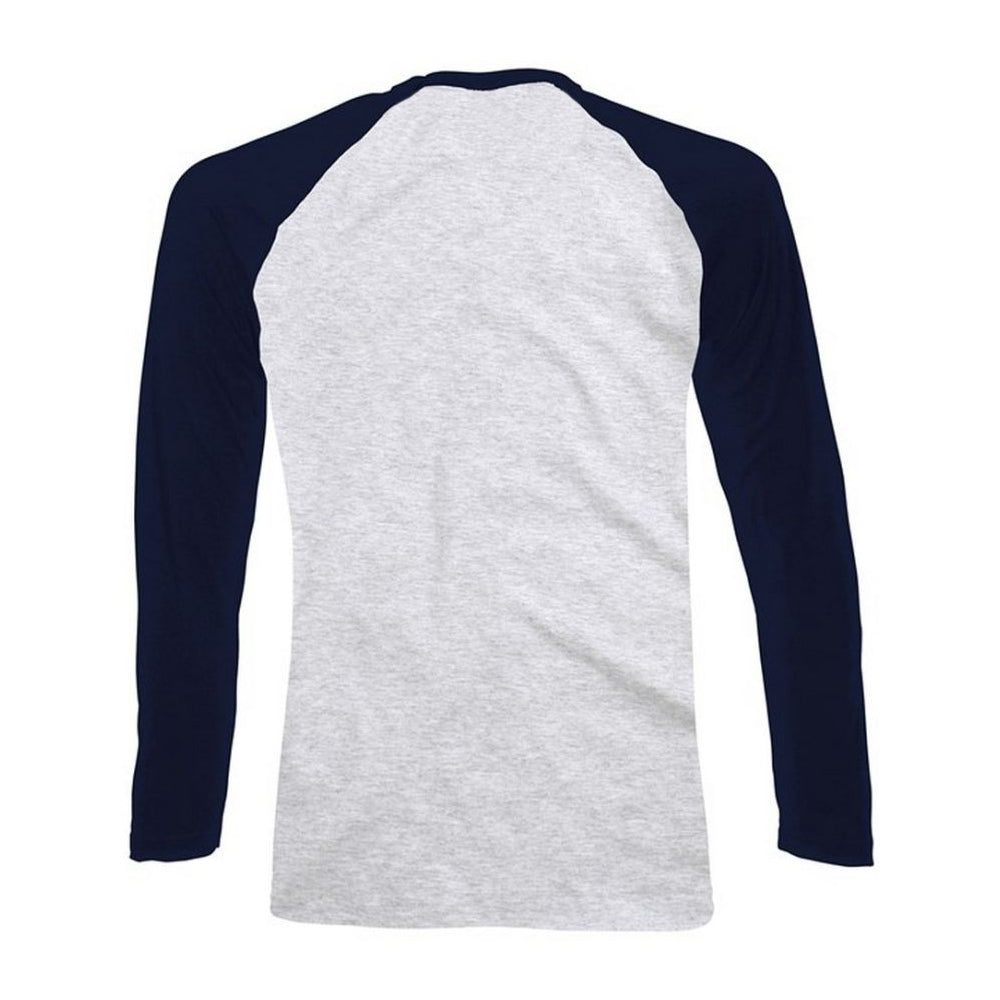 Grey-Deep Navy - Back - Fruit Of The Loom Mens Long-Sleeved Baseball T-Shirt