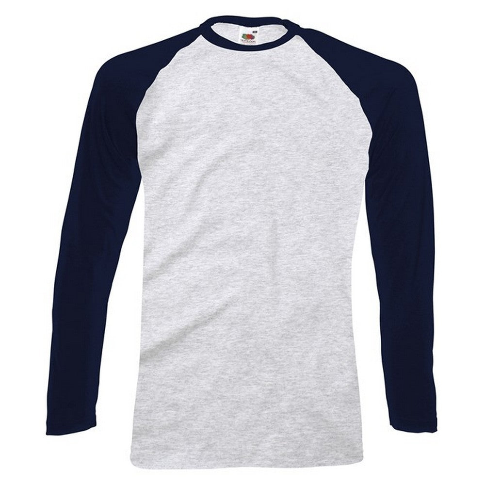 Grey-Deep Navy - Front - Fruit Of The Loom Mens Long-Sleeved Baseball T-Shirt