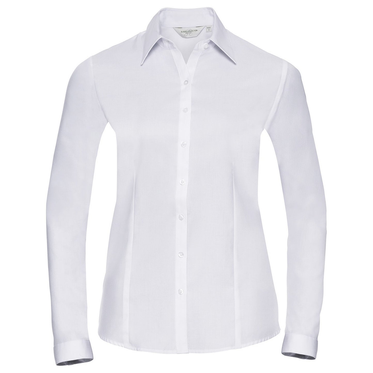 White - Front - Russell Collection Womens-Ladies Herringbone Long-Sleeved Shirt