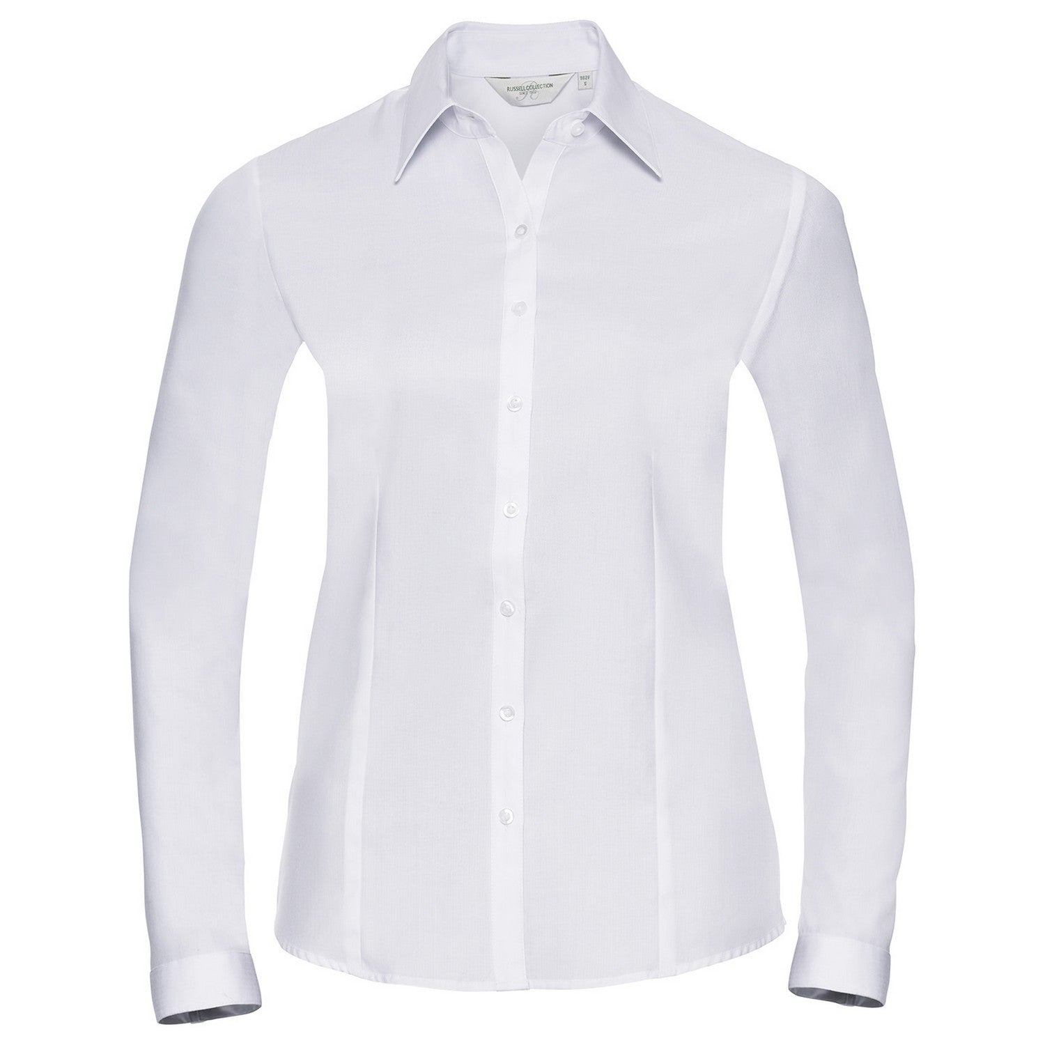 White - Front - Russell Collection Womens-Ladies Herringbone Long-Sleeved Shirt