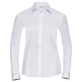 White - Front - Russell Collection Womens-Ladies Herringbone Long-Sleeved Shirt