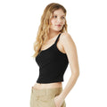 Solid Black - Side - Bella + Canvas Womens-Ladies Plain Micro-Rib Spaghetti Strap Tank Top