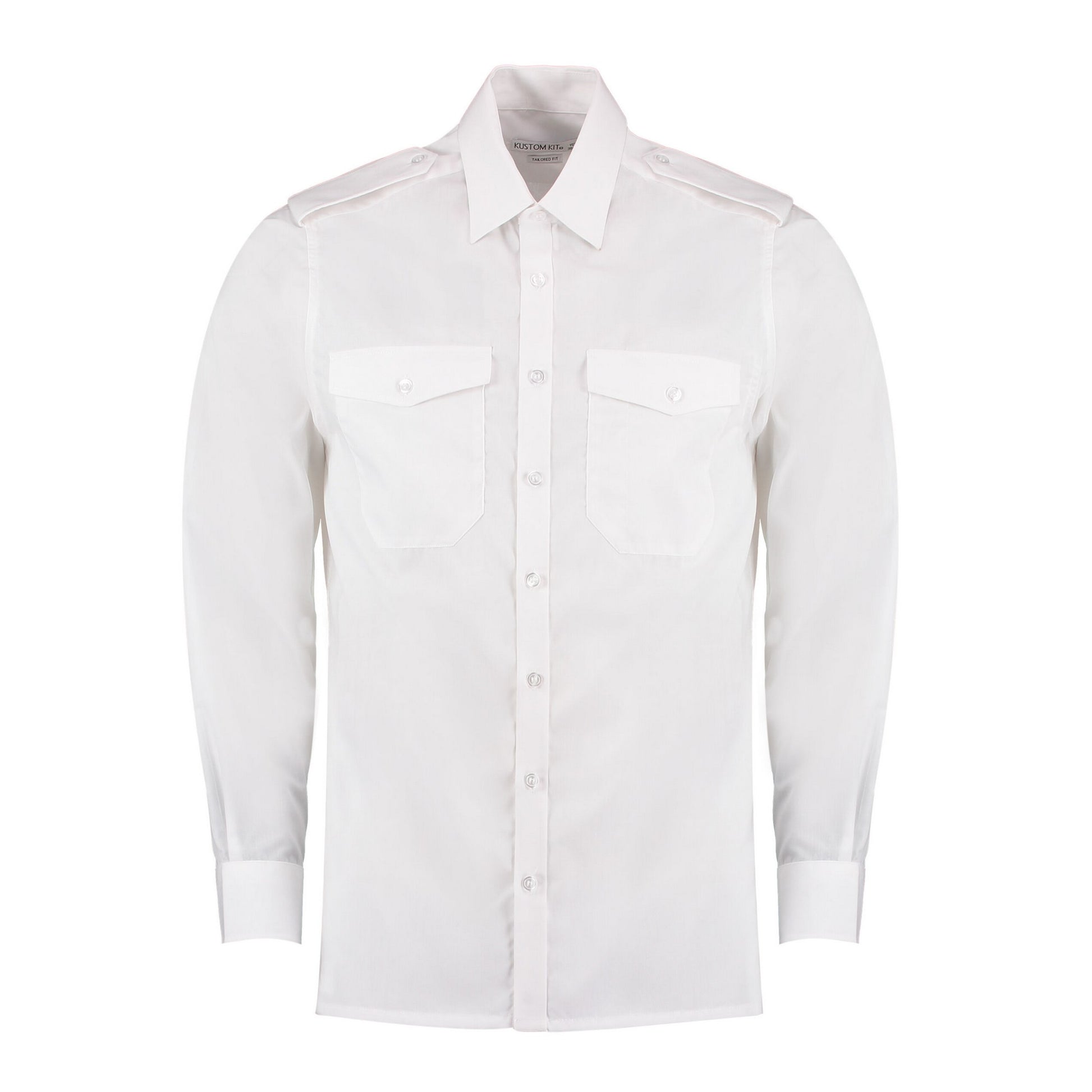 White - Front - Kustom Kit Mens Tailored Long-Sleeved Pilot Shirt