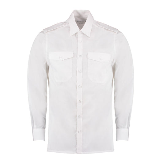 White - Front - Kustom Kit Mens Tailored Long-Sleeved Pilot Shirt