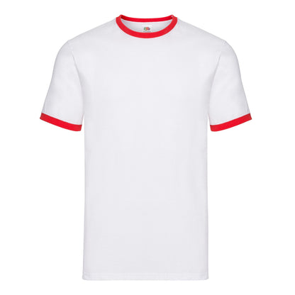 White-Red - Front - Fruit Of The Loom Mens Ringer T-Shirt