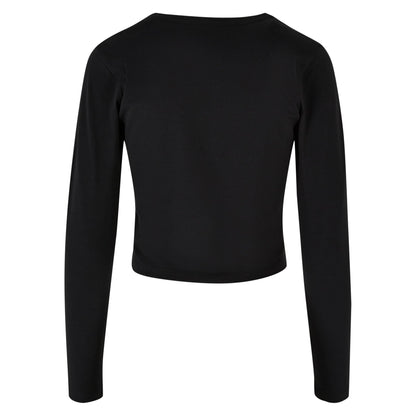 Black - Back - Build Your Brand Womens-Ladies Long-Sleeved Crop Top