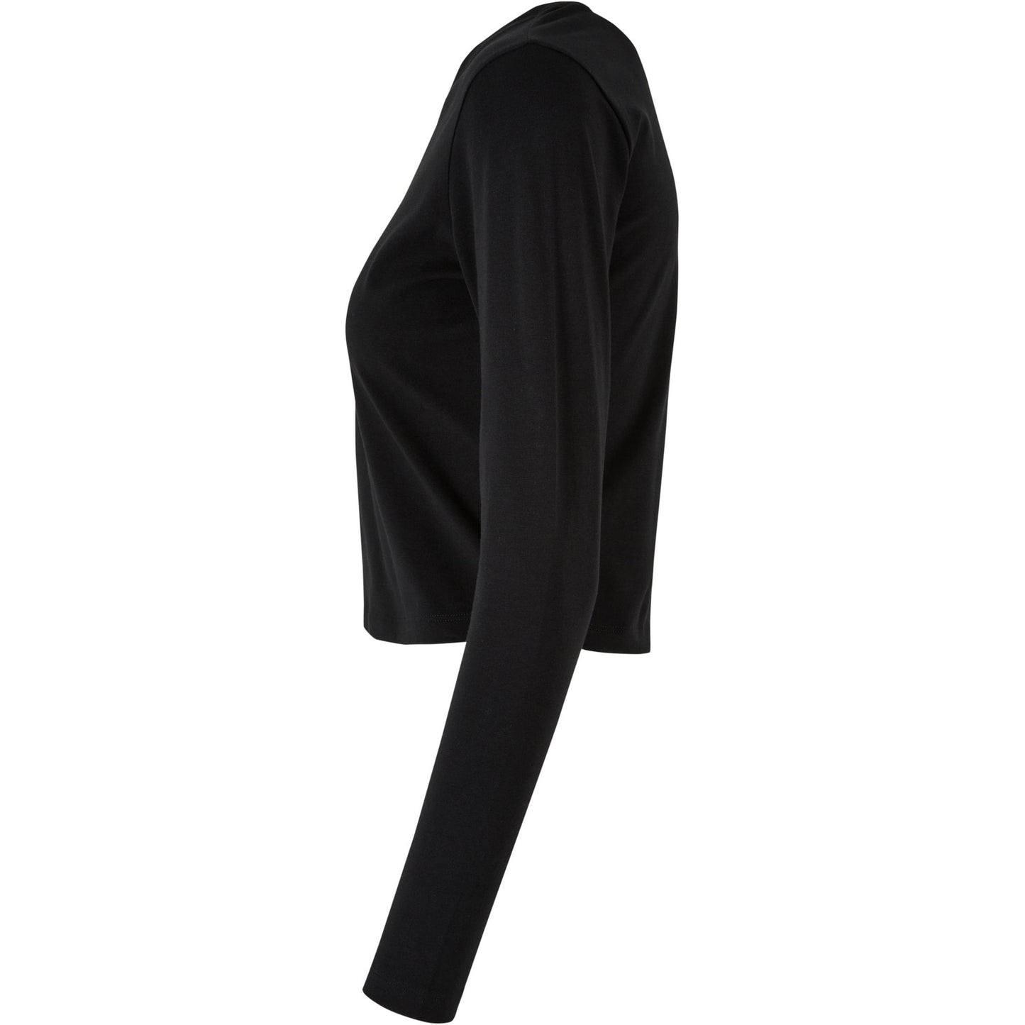 Black - Side - Build Your Brand Womens-Ladies Long-Sleeved Crop Top