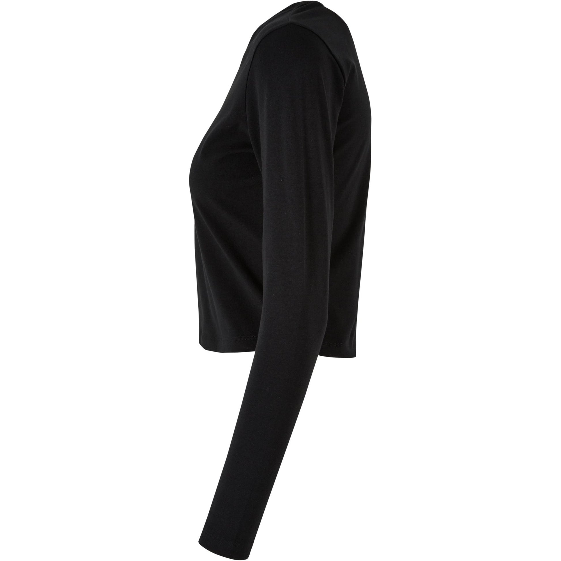 Black - Side - Build Your Brand Womens-Ladies Long-Sleeved Crop Top