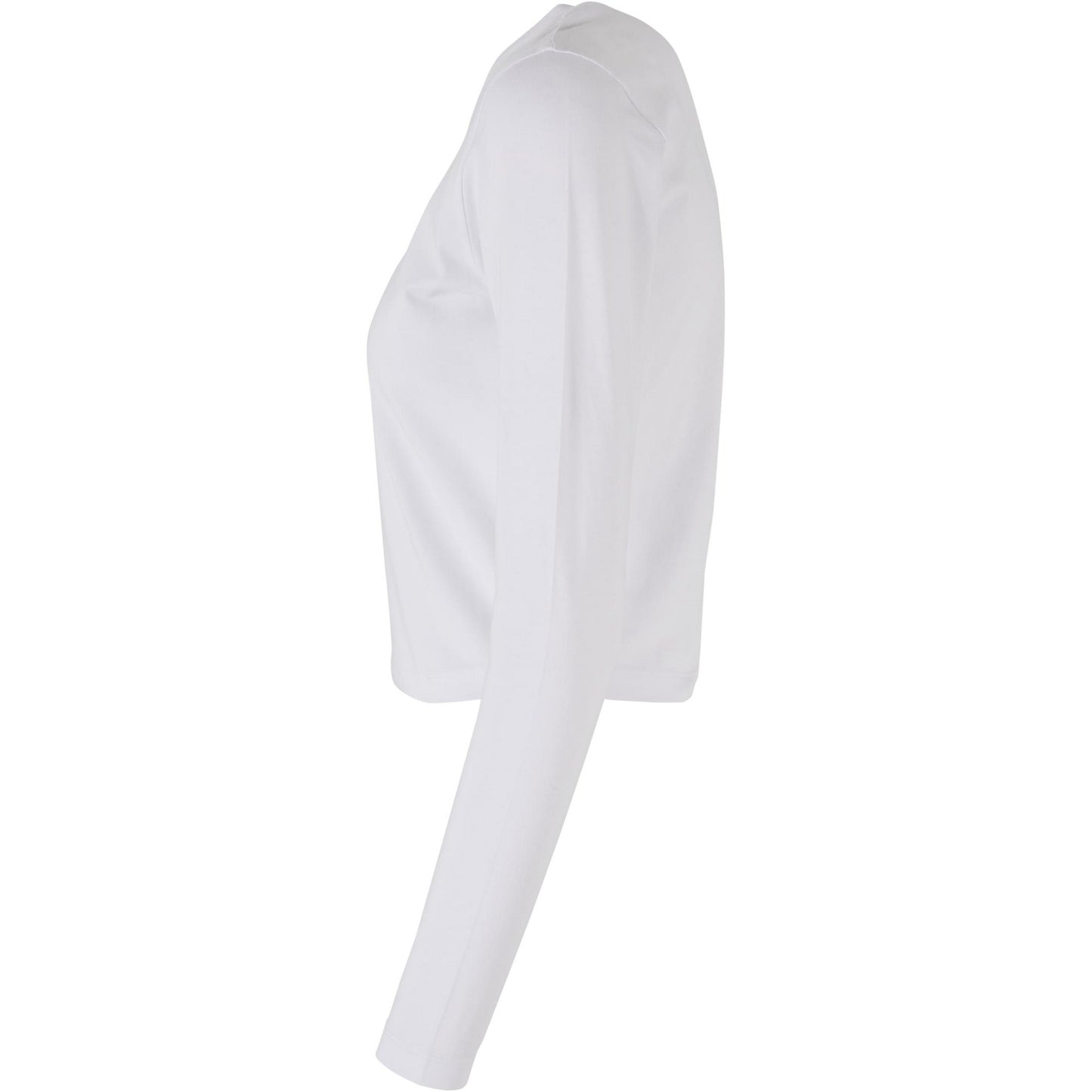 White - Side - Build Your Brand Womens-Ladies Long-Sleeved Crop Top