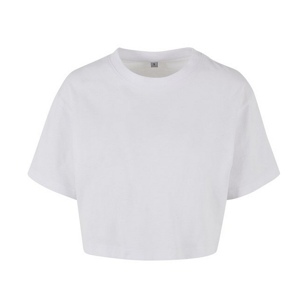 White - Front - Build Your Brand Womens-Ladies Oversized Short-Sleeved Crop Top