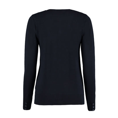 Navy - Back - Kustom Kit Womens-Ladies Arundel Crew Neck Classic Long-Sleeved Cardigan