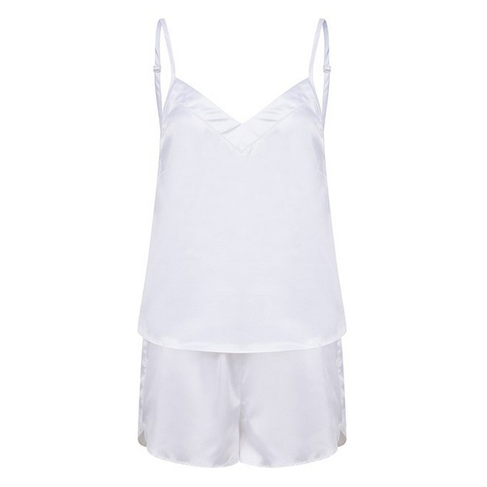 White - Front - Towel City Womens-Ladies Satin Short Pyjama Set