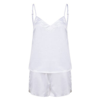White - Front - Towel City Womens-Ladies Satin Short Pyjama Set