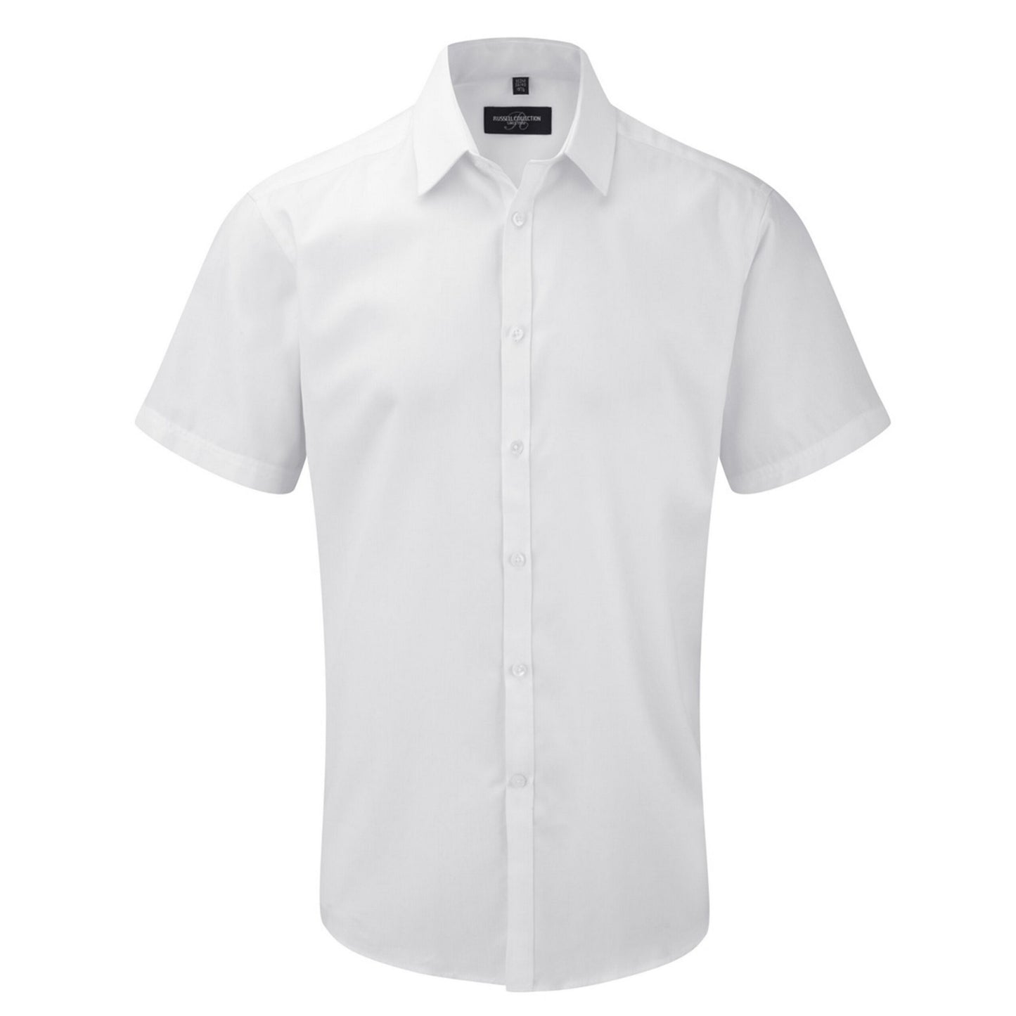 White - Front - Russell Collection Mens Herringbone Short-Sleeved Shirt