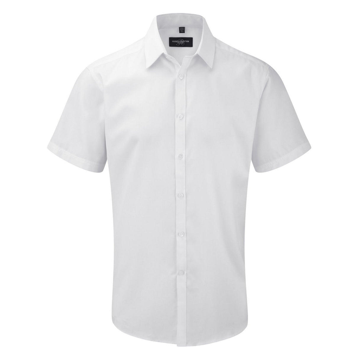 White - Front - Russell Collection Mens Herringbone Short-Sleeved Shirt