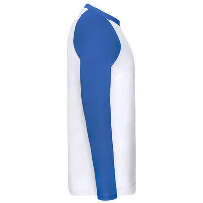 White-Royal Blue - Side - Fruit of the Loom Mens Contrast Long-Sleeved Baseball T-Shirt