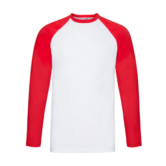 White-Red - Front - Fruit of the Loom Mens Contrast Long-Sleeved Baseball T-Shirt