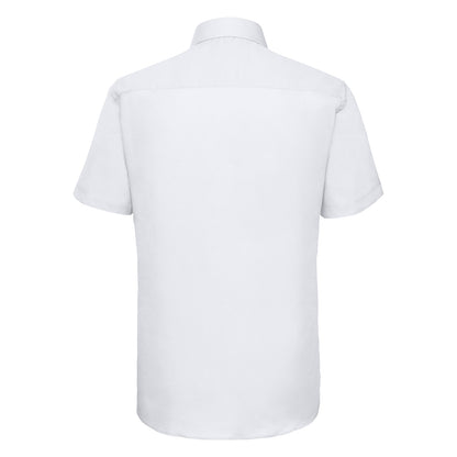 White - Back - Russell Collection Mens Plain Oxford Easy-Care Short-Sleeved Shirt
