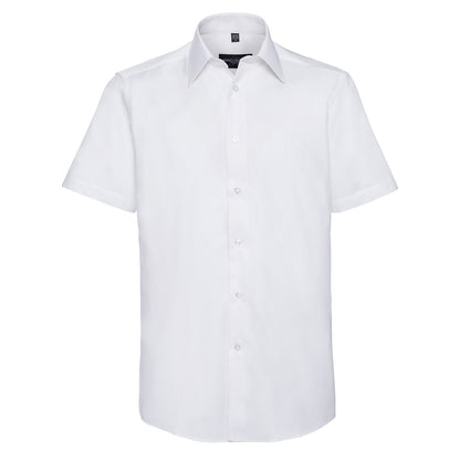 White - Front - Russell Collection Mens Plain Oxford Easy-Care Short-Sleeved Shirt