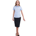 Light Blue - Back - Russell Collection Womens-Ladies Herringbone Short-Sleeved Shirt