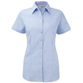 Light Blue - Front - Russell Collection Womens-Ladies Herringbone Short-Sleeved Shirt