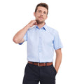Light Blue - Back - Russell Collection Mens Herringbone Short-Sleeved Shirt