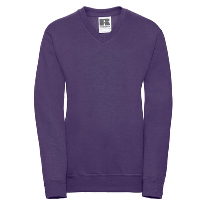 Purple - Front - Russell Collection Childrens-Kids V Neck Sweatshirt