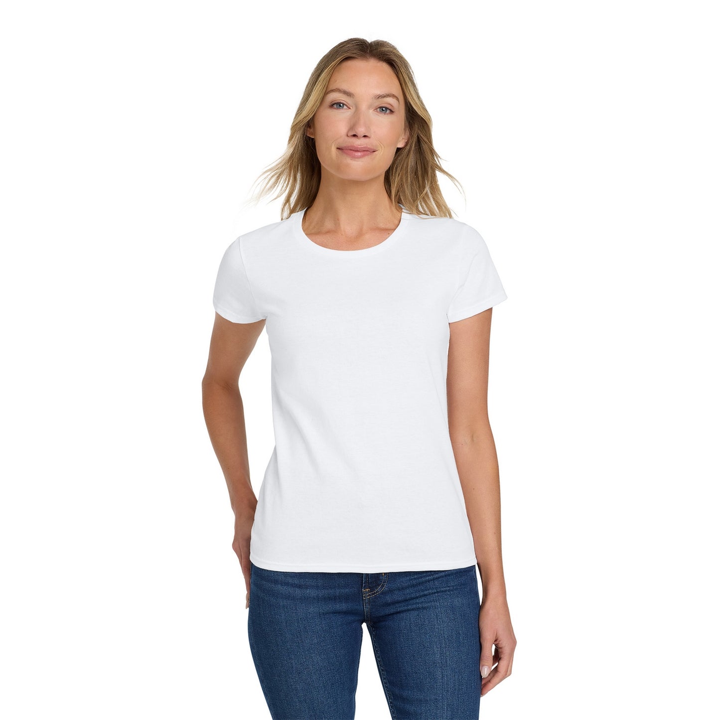 White - Side - Gildan Womens-Ladies Heavy Cotton T-Shirt