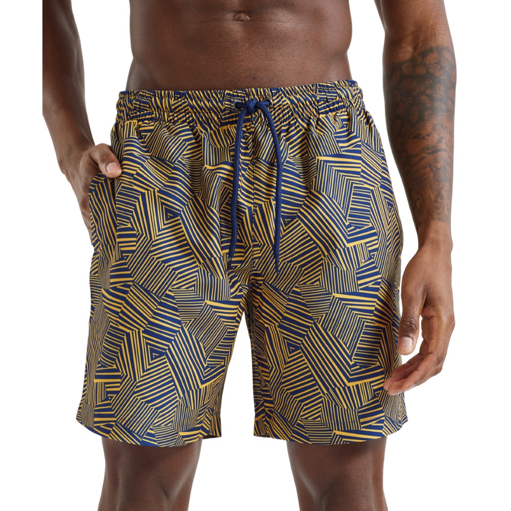 Navy-Mustard - Back - Wombat Mens Line Swim Shorts