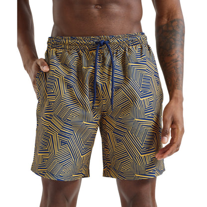Navy-Mustard - Back - Wombat Mens Line Swim Shorts
