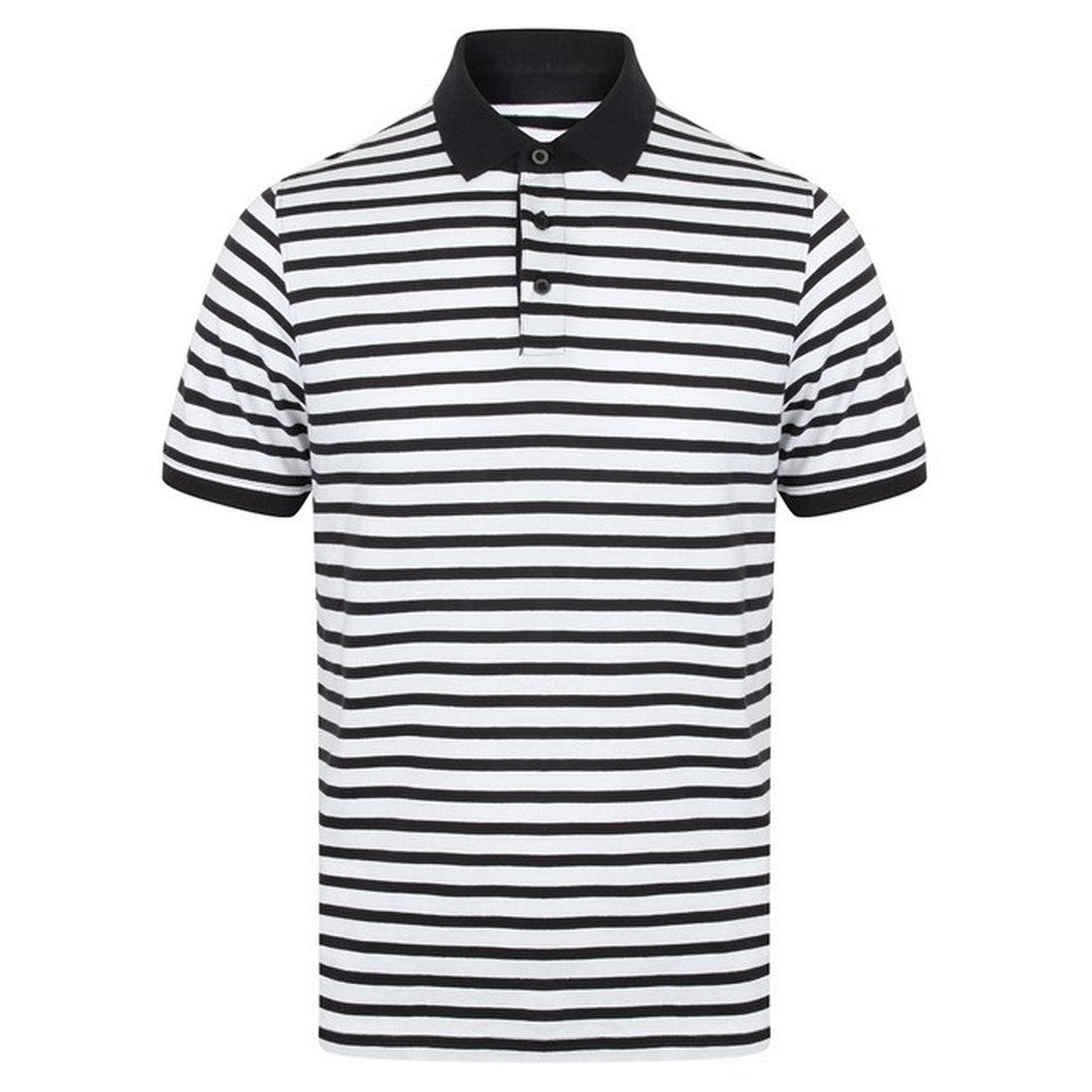 White-Navy - Front - Front Row Unisex Adult Striped Jersey Polo Shirt
