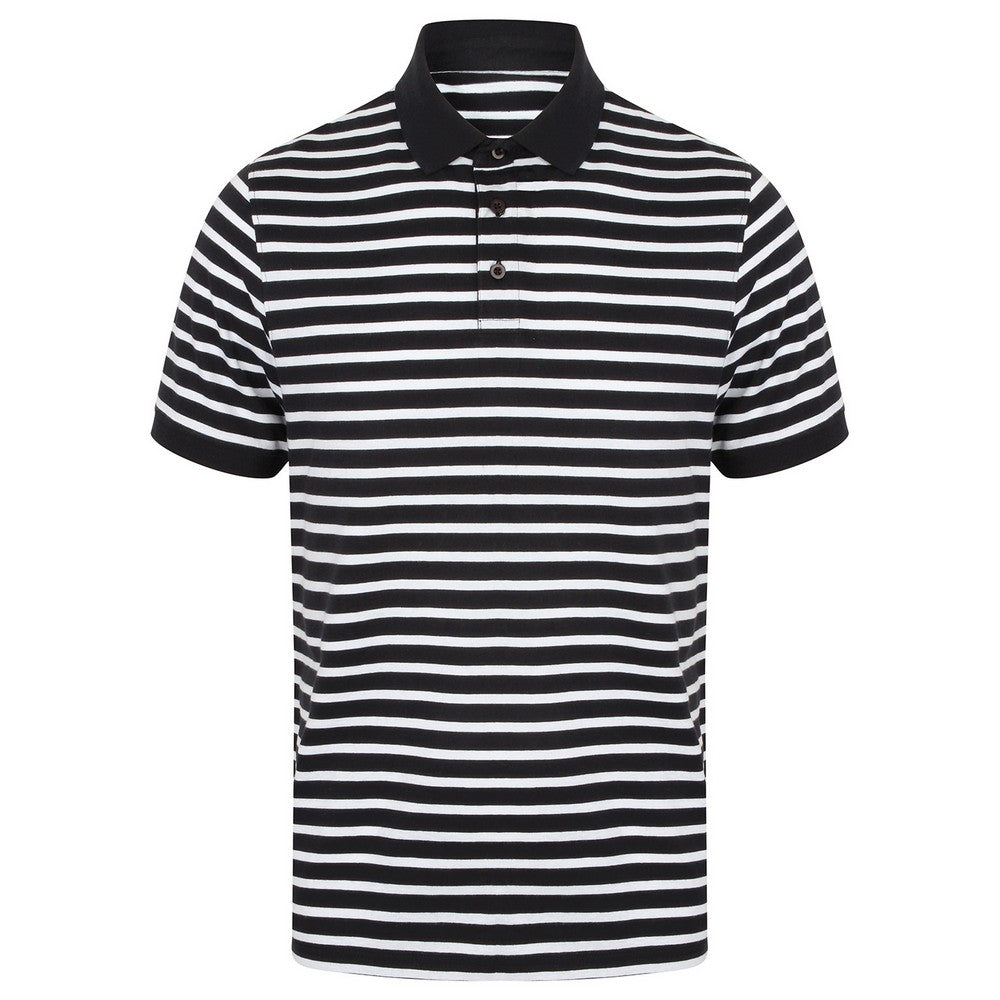 Navy-White - Front - Front Row Unisex Adult Striped Jersey Polo Shirt