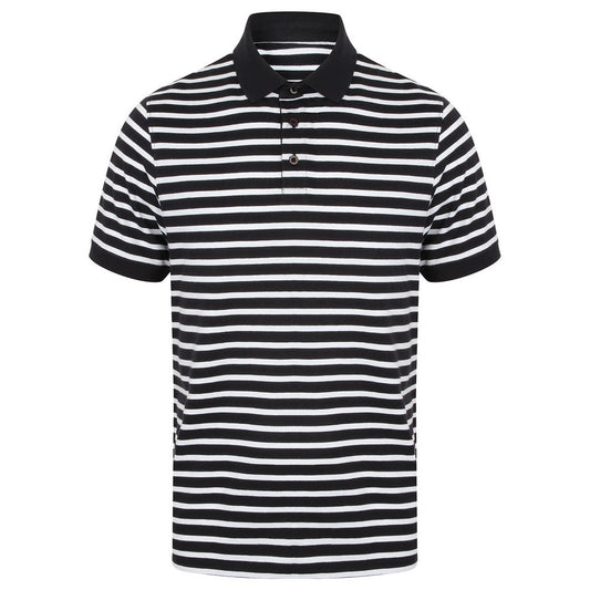 Navy-White - Front - Front Row Unisex Adult Striped Jersey Polo Shirt