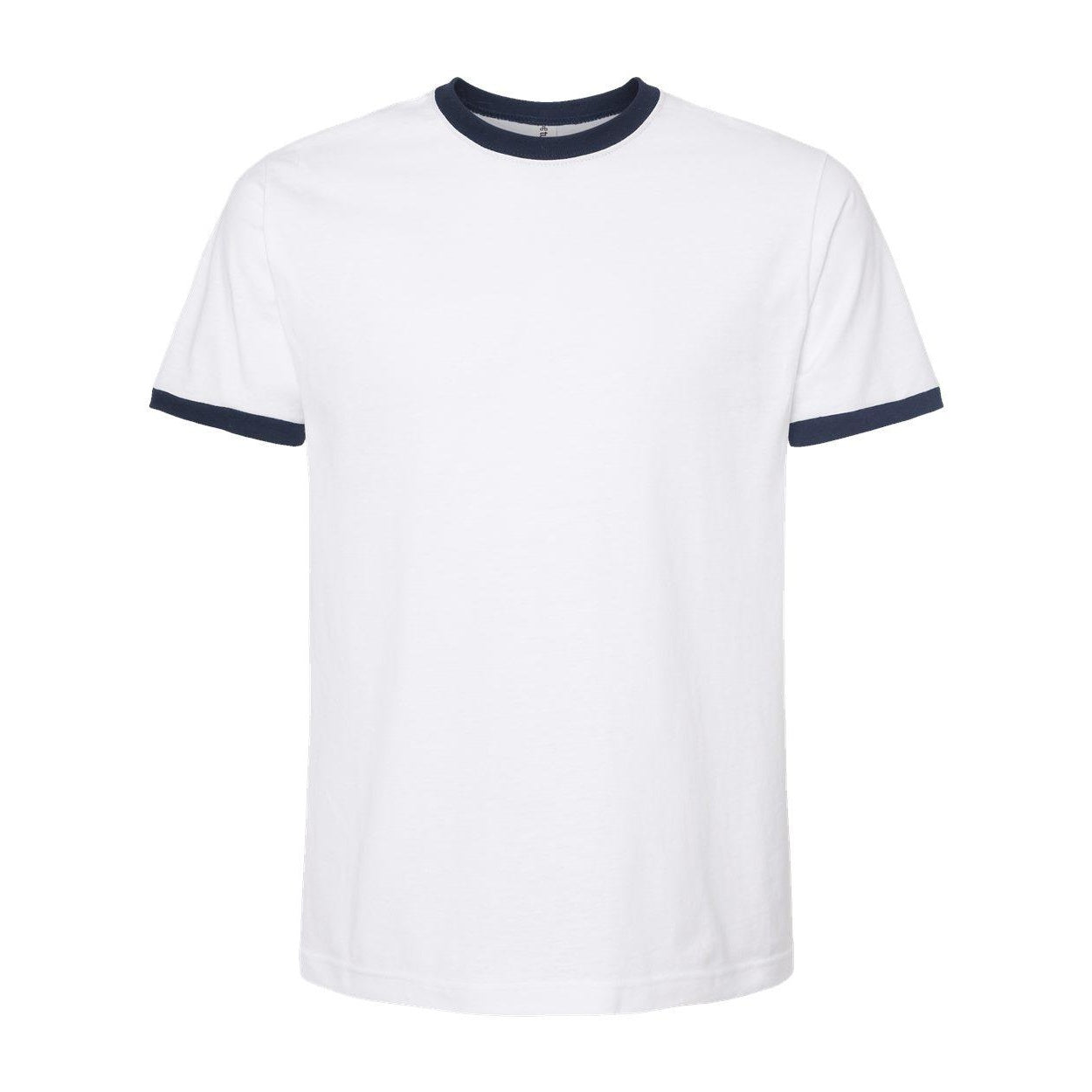 White- Navy - Front - Tultex Unisex Fine Jersey Ringer T-Shirt
