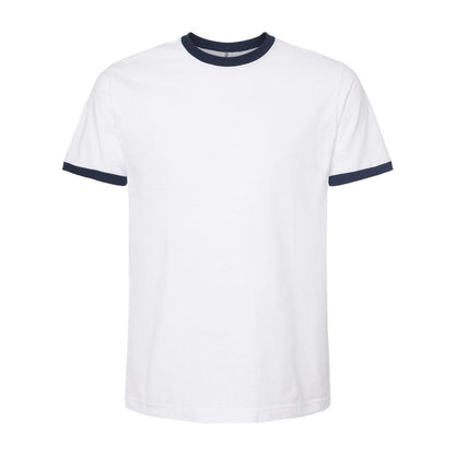 White- Navy - Front - Tultex Unisex Fine Jersey Ringer T-Shirt