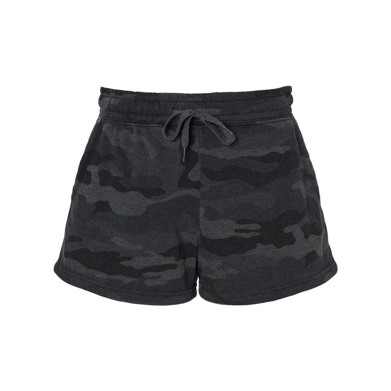 Black Camo Heather - Front - Independent Trading Co. Womens Lightweight California Wave Wash Sweatshorts