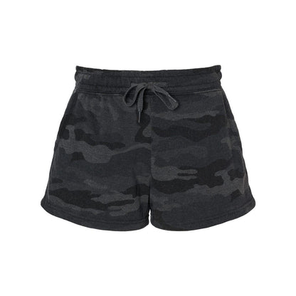 Black Camo Heather - Front - Independent Trading Co. Womens Lightweight California Wave Wash Sweatshorts