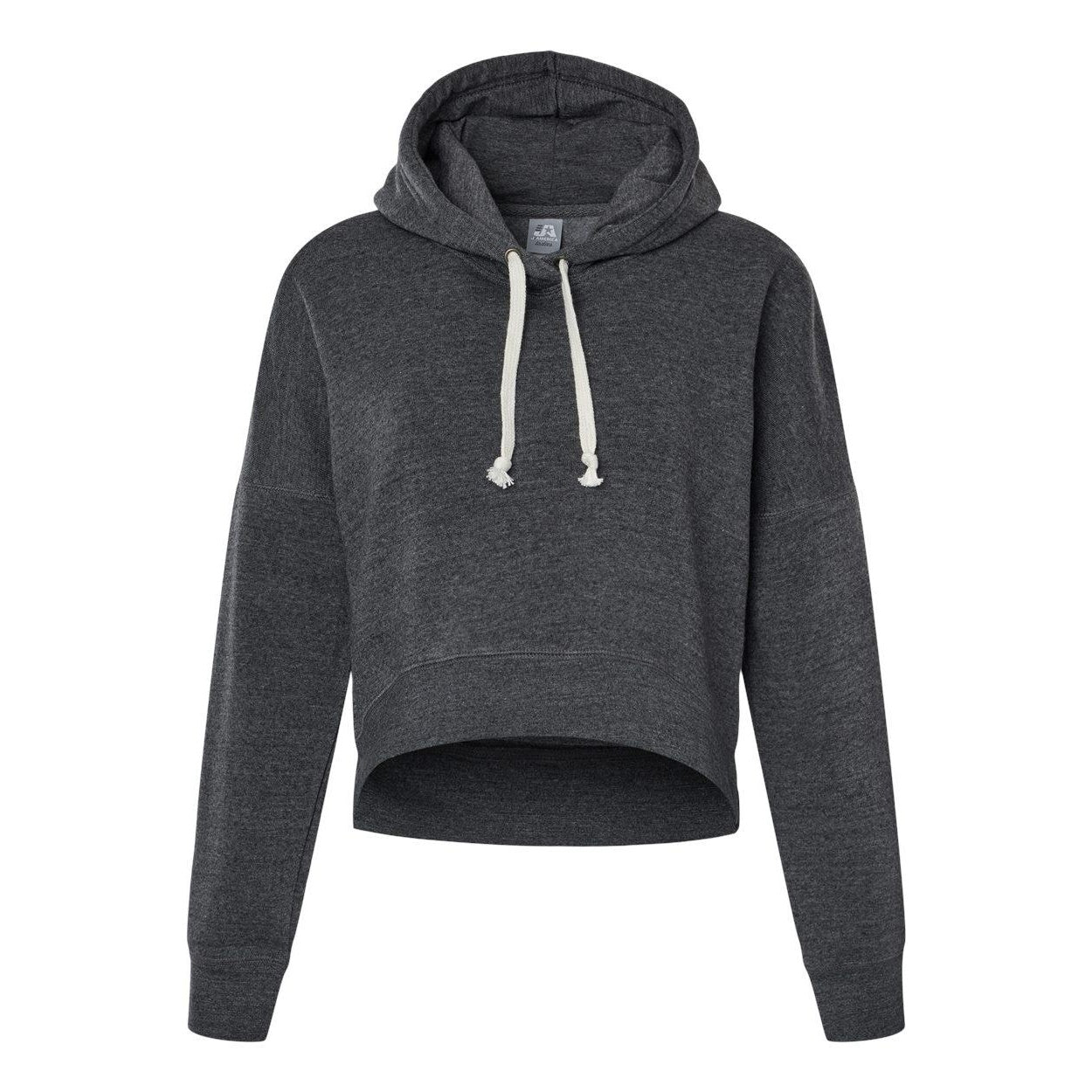 Black Triblend - Front - J. America Women's Crop Hooded Sweatshirt